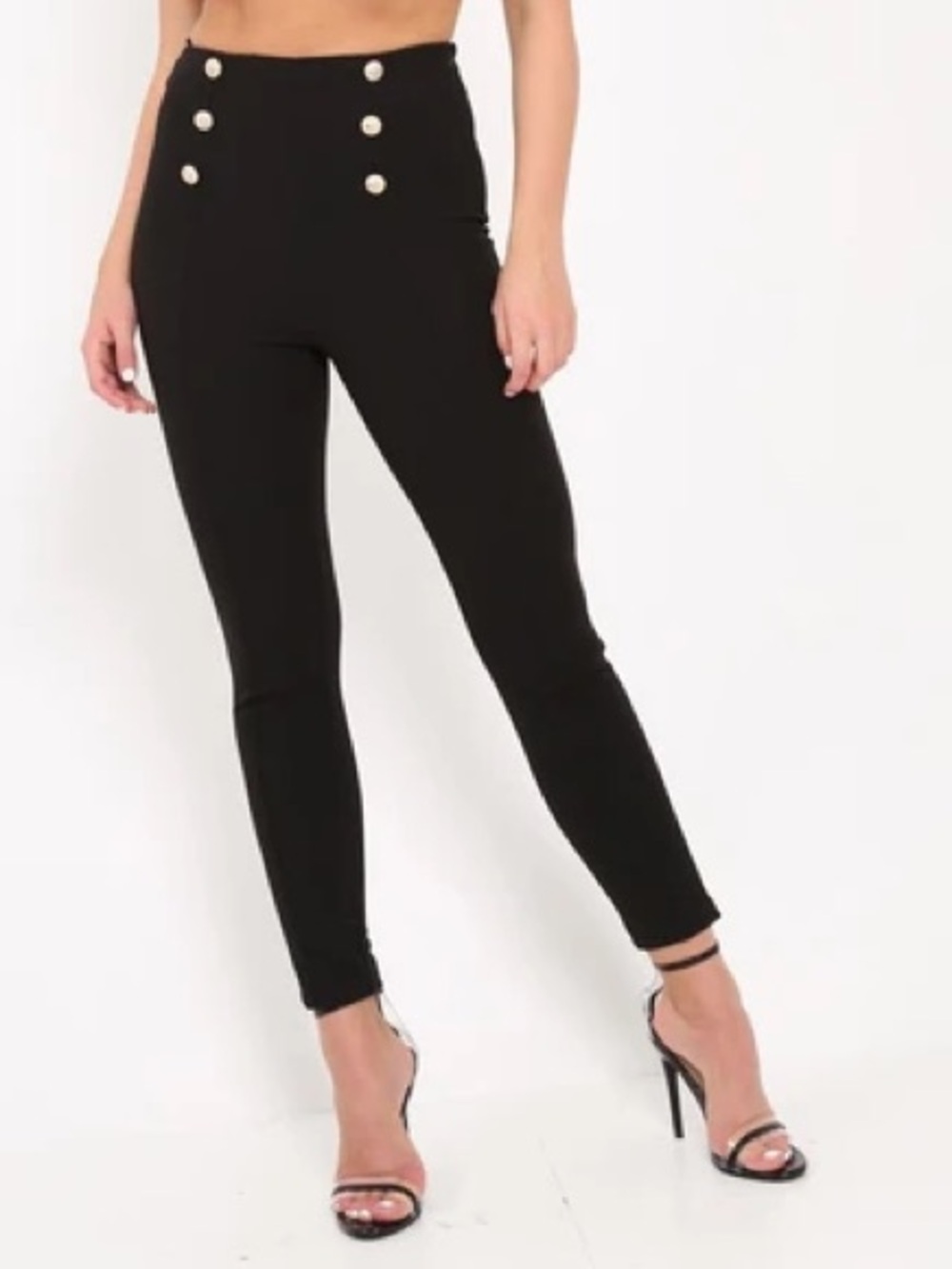 Worthington Skinny Black Stretch Pull On Dress Pant With Gold Buttons Size Mediu